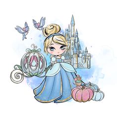 a drawing of a princess holding a pumpkin