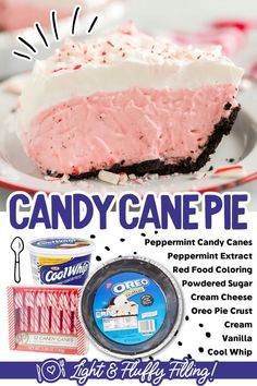 Candy Cane Pie Candy Cane Pie Recipe, Candy Cane Pie, Oreo Pie Crust, Peppermint Recipes, Oreo Pie, Easy Candy, Oreo Cookie Crust