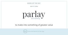 the word parlay is written in black and white