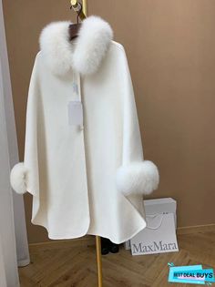 White Long Sleeve Cape For Fall, White Long Sleeve Cape For Spring, Fitted Long Sleeve Cape For Winter, Fitted Long Sleeve Winter Cape, White Long Sleeve Spring Cape, Long Poncho, Fox Fur Jacket