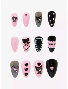 My Melody & Kuromi Lolita Faux Nail Set, NiB! | eBay Sanrio Besties, My Melody Nails, Sanrio Nails, Dark Pink Nails, Easy Clay Sculptures, Punk Nails, My Melody Kuromi, Hearts Girl, Rose Lace