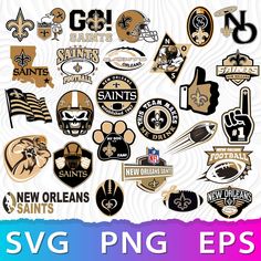 the new orleans saints svg nfl football team stickers are shown in different colors and sizes