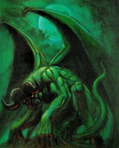 a painting of a demon with its mouth open