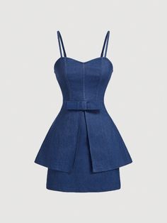 Blue Casual Collar Sleeveless Woven Fabric Plain Cami Embellished Medium Stretch  Women Clothing Red White And Blue Dresses, Western Style Dresses, Concert Dresses, Blue Dress Short, Fashion Sketches Dresses, Bodycon Dress With Sleeves, Blue Dress Casual, Vintage Style Dresses