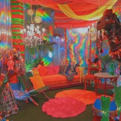 a brightly colored room with lots of furniture