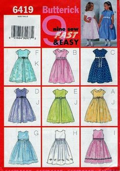 the sewing pattern for girls'dresses is shown