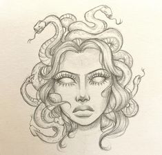 a drawing of a woman with snakes on her head