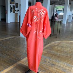 Beautiful Vivid Salmon Pinky Orange Floral Embroidered Kimono Lined And White Fabric Made In Japan Orange And White Embroidered Flower One Size Absolutely Gorgeous Pinky Orange, Embroidered Kimono, Salmon Color, White Fabric, Orange White, White Fabrics, Kimonos, Embroidered Flowers, Made In Japan