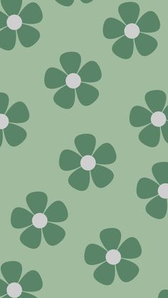 a green flower pattern with white centers on a light green background that is repeated in rows