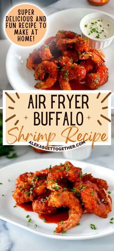 air fryer buffalo shrimp recipe on a white plate