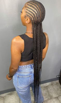 Summer Braids For Black Women Cornrow, Long Small Cornrows, Medium Stitch Braids, Cornrows With Color, Cornrow Ideas For Black Women, Straightback Cornrows Braids, Conrows Lines And Braids, Corn Rolls