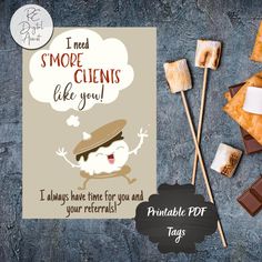 i need smore client's like you card with marshmallows and pretzels