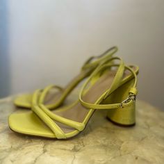 Nwot Sam Edelman Kia Lime Yellow Heels Size 8.5 Very Light Marks See Pictures Strap Ankle Yellow Sandals For Formal Spring Events, Yellow Formal Sandals For Spring, Yellow Pointed Toe Sandals For Spring, Yellow Heels With Reinforced Heel For Summer, Spring Yellow Pointed Toe Sandals, Chic Yellow Heels With Heel Loop, Yellow Block Heels For Formal Occasions, Formal Yellow Block Heel Heels, Formal Yellow Block Heels