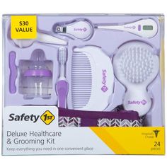 safety 1st deluxe healthcare and grooming kit in purple packaging with instructions on how to use it