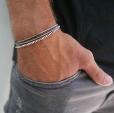 #jewelry #bracelets #chainlinkbracelets #mensbracelet #bracelet #friendshipbracelet #charmbracelet #silverbracelet #stainlesssteel #chainbracelet #bestfriendgifts #giftforbestfriend #giftforhim #giftsfordad #dadgift #anniversarygifts Cool Mens Bracelets, Mens Cuff, Silver Chain For Men, Elegante Casual, Silver Chain Bracelet