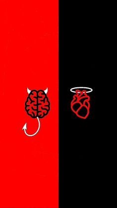 two black and red wallpapers with an image of a heart and a brain