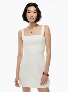 APERATURE TIE-BACK DRESS | Aritzia Recruitment Ideas, Waltz Dress, Japanese Crepe, Mimi Dress, Square Neck Mini Dress, Padded Dress, Korea Dress, Olive Skirt, Lover Dress