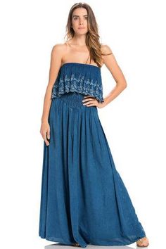 Strapless Ruffle Maxi Denim Dress by AMoreUniquelyMe on Etsy Maxi Denim Dress, Denim Maxi Dress, Denim Maxi, Boho Chic Outfits, Strapless Maxi, Strapless Maxi Dress, Contemporary Outfits, Nordstrom Dresses, Women's Dresses