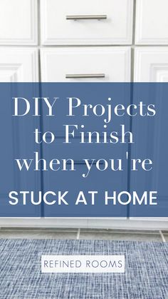 a blue rug with the words diy projects to finish when you're stuck at home