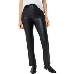 There are so many ways to rock these versatile faux leather trousers— dress them up with a chiffon blouse or down with your favorite sweatshirt. Sleek curve-loving silhouette with straight cropped legs and a comfortable waistband. Chic Straight Pants, Trendy Straight Pants For Fall, Trendy Straight Pants For Workwear, Chic Faux Leather Straight Leg Pants, Chic Straight Silhouette Pants For Fall, Trendy Leather Pants For Business Casual, Chic Faux Leather Pants For Business Casual, Chic Leather Pants For Work, Modern Faux Leather Pants For Night Out