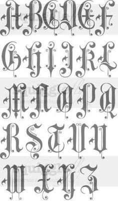 an old fashioned font with swirls and scrolls on the upper part of each letter