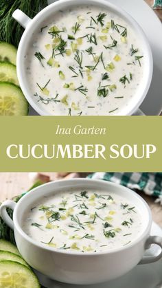 Ina Garten Cucumber Soup Cold Cucumber Soup Recipe, Cold Cucumber Soup, Soup Shooters, Cucumber Soup, Cucumber Yogurt, Favorite Soups, Chilled Soup, Healthy Appetizer, Soup Appetizers