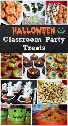 a collage of halloween themed party treats