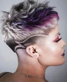 Mohawk For Women Over 40, Shaved Designs In Hair For Women, Undercut With Short Hair, Short Color Hair, Under Cut Designs, Undercut Short Hair Women, Undercut Ideas For Women, Pixie Haircut With Undercut, Short Hair With Undercut