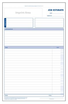 an invoice form with the words job estmate on it