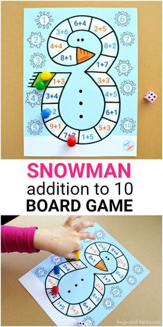 a snowman addition to the board game for toddlers is shown with text overlay