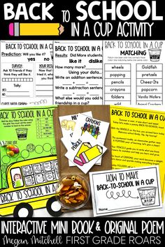 Start your school year off by reading this fun Back to School poem with your students. While you read, you can create a delicious first day of school snack. Begin building classroom community and have fun too. After reading the poem, your students can color the school bus and add the snack items, play the board game included, or complete one of the many writing extensions provided. You can also graph if they like the snack and complete a matching or coloring page too. First Day Of School Snacks For Students, First Day Of School Snack, Back To School Poem, School Poem, Poems About School, 2nd Grade Class, Building Classroom Community