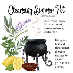 Cauldron Simmer Pot, Simmer Pot Cleansing, Simmer Pot Magic, Witchy Simmer Pots, New Moon Simmer Pot, Cleansing Simmer Pots Witchcraft, Simmer Pot Recipes Witchcraft Cleansing, Simmer Pots Witchcraft, Three Moons