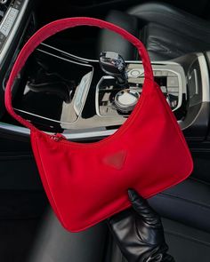 Women's red nylon handbag Top handle Red Top Handle Baguette Bag For Shopping, Red Handheld Baguette Bag For Everyday, Red Baguette Bag With Top Handle For Shopping, Evening Nylon Shoulder Bag With Top Handle, Evening Nylon Top Handle Shoulder Bag, Red Top Handle Baguette Bag With Detachable Strap, Evening Nylon Tote Shoulder Bag, Trendy Red Tote Baguette Bag, Red Baguette Bag With Detachable Strap And Top Handle