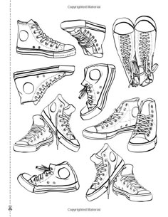 the different types of shoes are shown in this coloring page