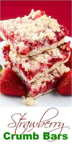 strawberry crumb bars stacked on top of each other