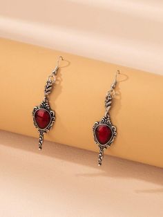 Vintage Drop Earrings | EMERY ROSE Red Watches, Earrings Shein, Vintage Drop Earrings, 1928 Jewelry, Dark Gothic, Estilo Punk, Gothic Punk, Silver Plated Jewelry, Fashion Jewelry Earrings