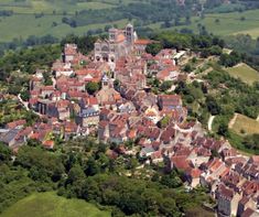 an aerial view of a small village in the countryside