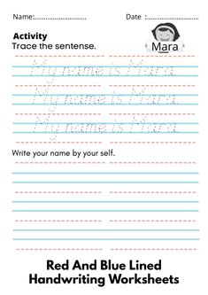 red and blue lined handwriting worksheets