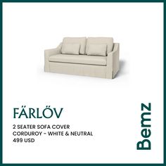 a white couch sitting on top of a green and white background with the words fairov