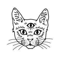 a black and white drawing of a cat's face