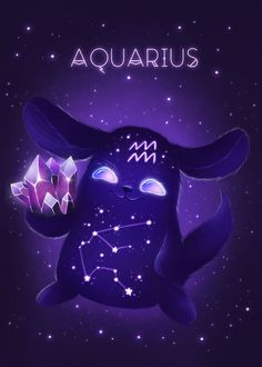 the zodiac sign for aquarius is shown in front of a purple background with stars