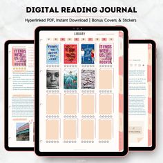 the digital reading journal is open on two tablets