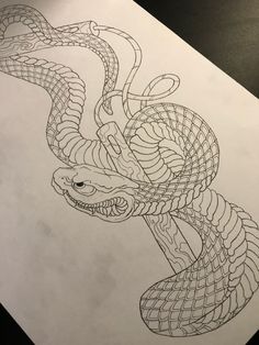 a drawing of a snake on paper