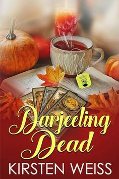 a book cover with an image of a cup of tea, money and pumpkins