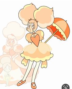 a cartoon character holding an umbrella and wearing a dress