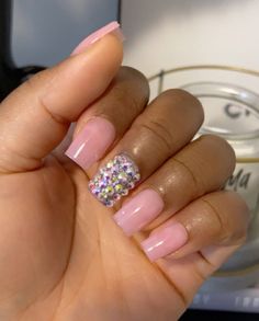 Cute Press On Nails Short, Short Diamond Nails, Cotton Candy Pink Nails, Plan Nails, Cute Matte Nails, Short Nails With Designs, Neutral Short Nails, Short Bling Acrylic Nails, Short Square Gel Nails