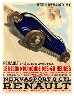 an old poster advertising a race car on the track in france, circa - 1950