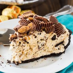 a piece of ice cream pie on a white plate