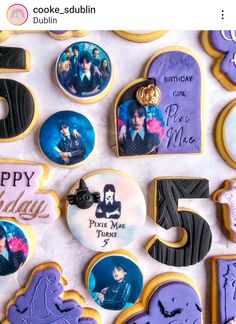 decorated cookies are arranged in the shape of letters and numbers for 50th birthday party decorations