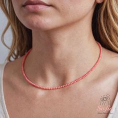 This pink coral dainty choker is fun and easy to wear and match with any outfit. They can express your style, mood, or personality in a subtle and charming way. It is perfect for anyone who loves minimalist style, natural stones. It is a unique and meaningful gift for yourself or someone special. You can wear it by itself or mix it with other necklaces for a fun and trendy look. If you have a large demand of the stone beads or necklace, please feel free to contact us for details. - Material : ab Trendy Pink Beaded Choker Necklaces, Trendy Pink Choker With Round Beads, Trendy Pink Beaded Choker, Trendy Pink Tiny Beads Choker, Trendy Pink Choker With Tiny Beads, Coral Choker, Dainty Choker, Necklace Elegant, Stone Beaded Necklace